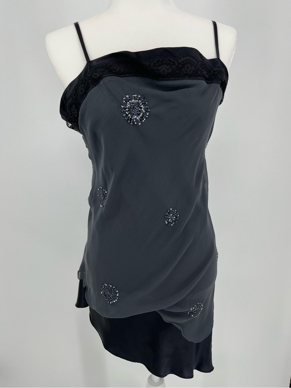 Hale Bob Asymmetrical Hem Sequin Embellished Dress Women’s Size Large Black Gray